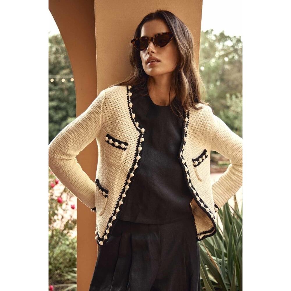 Hunter Bell Russell crochet cardigan in cream and black M